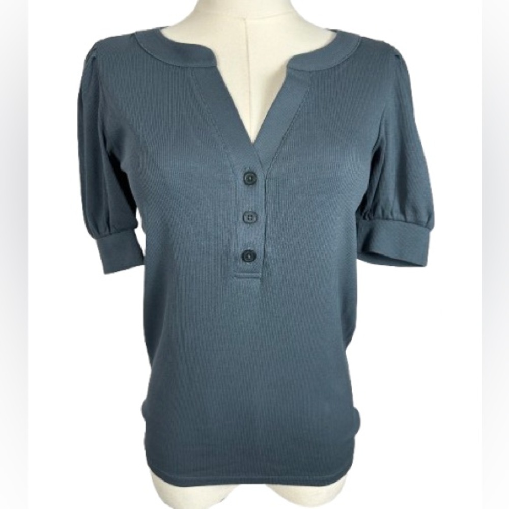❤️ SALE! 💙 LOFT Slate Blue Short-Sleeve Henley with Puff Sleeves
